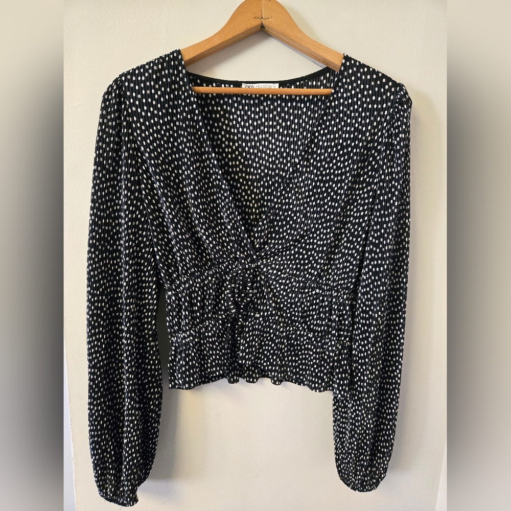 Zara Polka Dot Black and White Blouse size L